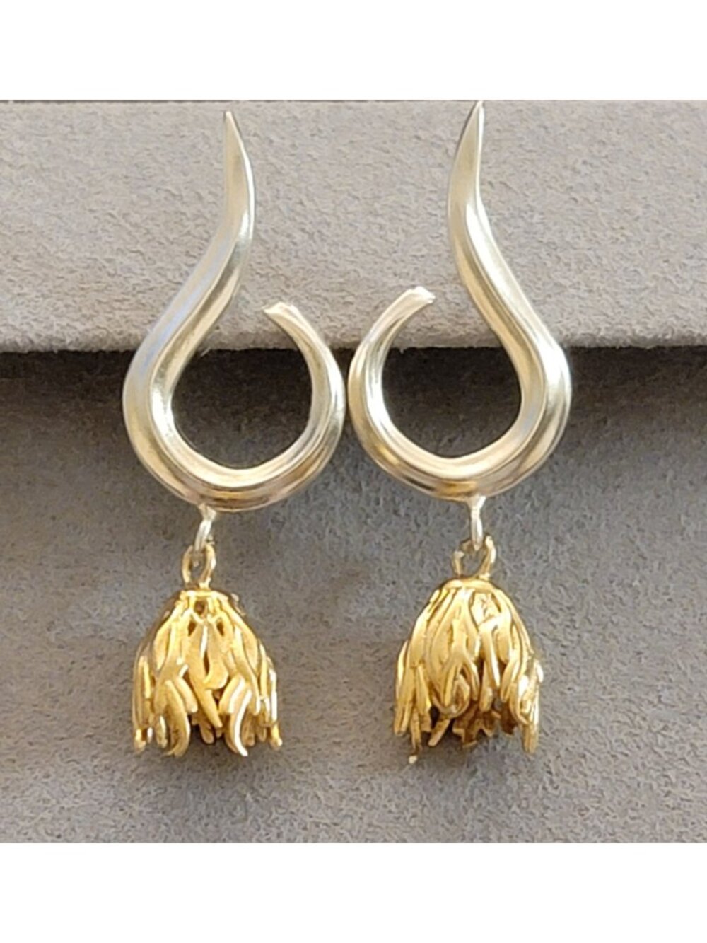 RAWAN KANAN Two Tone Sculptural Drop Earrings Sterling Silver NWT